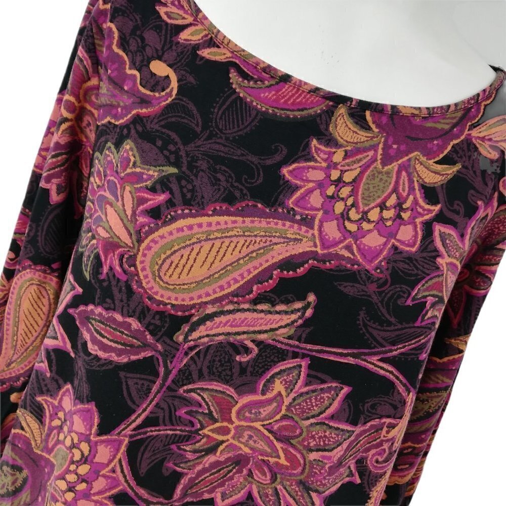 J.Jill Wearever Collection Paisley Blouse Size M Stretch 3/4 Sleeve Knit Orange - Picture 4 of 12